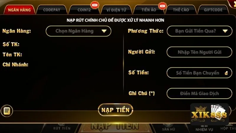 Hướng dẫn nạp tiền Xik888 nhanh gọn nhất