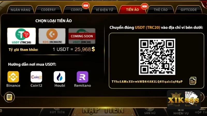 Nạp tiền Xik888 thông qua tiền điện tử mới nhất